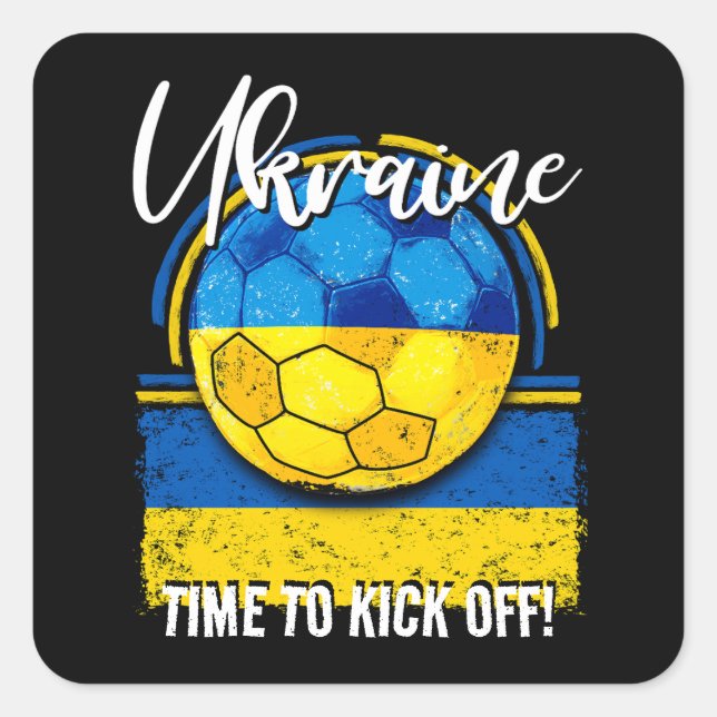Pegatina Cuadrada Bandera ucraniana de fútbol, bandera retro ucrania (Anverso)