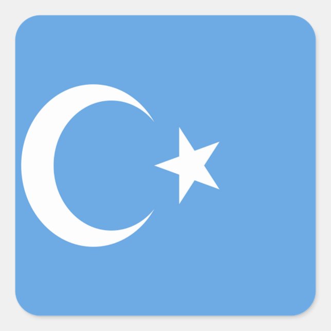 Pegatina Cuadrada Bandera uigur del Turkestán oriental (Anverso)