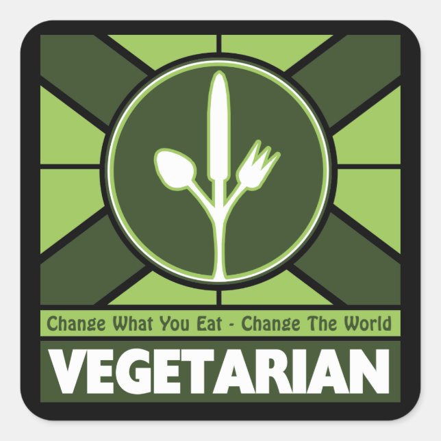 Pegatina Cuadrada Bandera vegetariana (Anverso)