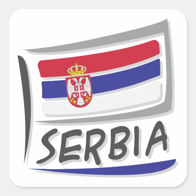 Pegatina Cuadrada Bandera X del Orgullo Serbia (Anverso)