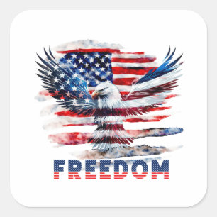 Pegatina Cuadrada Bandera y águila de los Estados Unidos. Libertad.