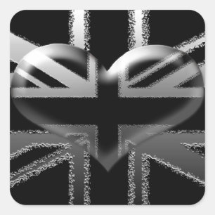 Pegatina Cuadrada Bandera y corazón modernos de Union Jack