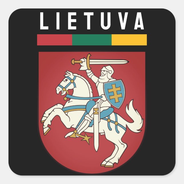 Pegatina Cuadrada Bandera y escudo de armas de Lituania (Anverso)