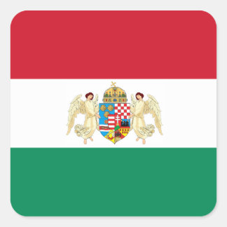 Pegatina Cuadrada Bandera y escudo de armas - Hungría