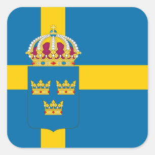 Pegatina Cuadrada Bandera y escudo de armas suecos, Bandera de Sueci