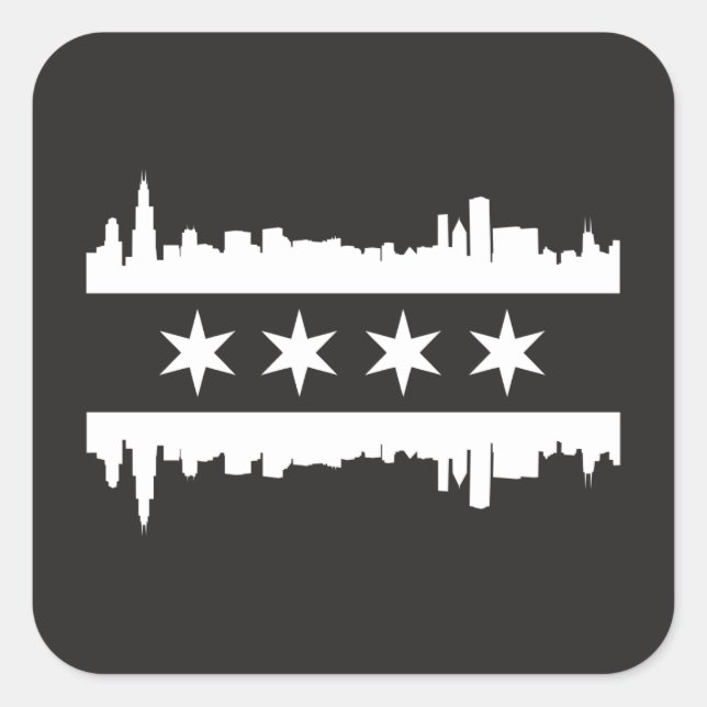Pegatina Cuadrada Bandera y horizonte de Chicago - Blanco y negro (Anverso)
