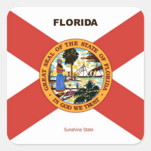Pegatina Cuadrada Bandera y lema de Florida