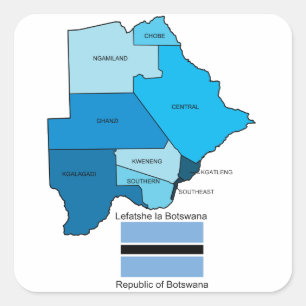 Pegatina Cuadrada Bandera y mapa de Botsuana