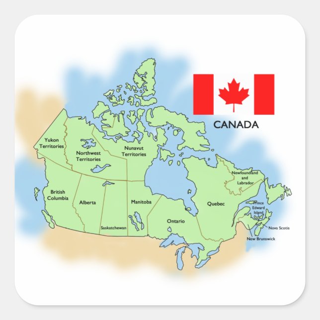 Pegatina Cuadrada Bandera y mapa de Canadá (Anverso)