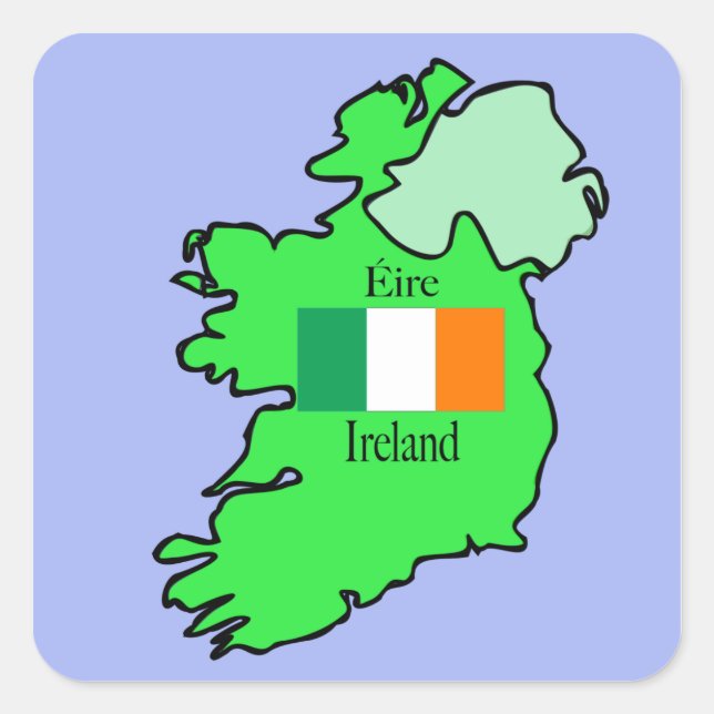 Pegatina Cuadrada Bandera y mapa de Irlanda (Anverso)
