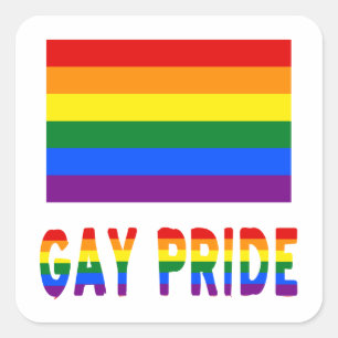 Pegatina Cuadrada Bandera y palabras del Orgullo Gay