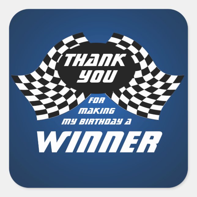 Pegatina Cuadrada Banderas de Carreras Gracias Azul (Anverso)