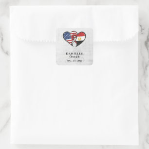 Pegatina Cuadrada Banderas de corazón egipcio americano Bodas