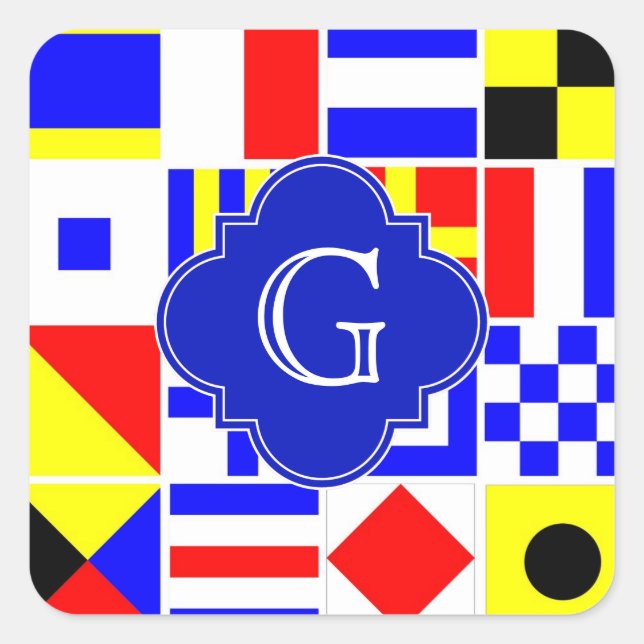 Pegatina Cuadrada Banderas de señalización náuticas Monograma real d (Anverso)