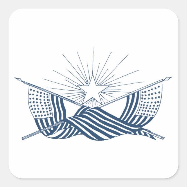 Pegatina Cuadrada Banderas estadounidenses de época azul y blanca co (Anverso)