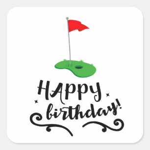Pegatina Cuadrada Banderín de golf con texto  Feliz Cumpleaños