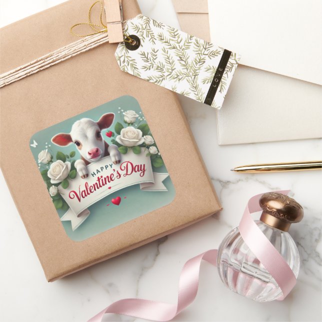 Pegatina Cuadrada Banner de saludo del El día de San Valentín de la  (Regalar)