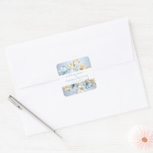 Pegatina Cuadrada Baño Nupcial Floral Azul Romance Dorado