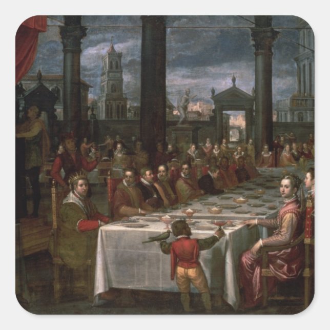 Pegatina Cuadrada banquete boda (Anverso)