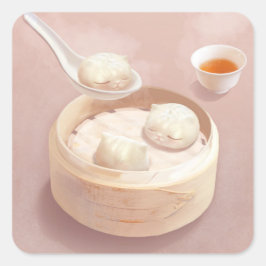 Pegatina Cuadrada Bao Baby - Tea Time Bao Buddies