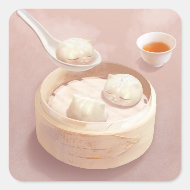Pegatina Cuadrada Bao Baby - Tea Time Bao Buddies (Anverso)