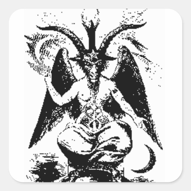 Pegatina Cuadrada Baphomet negro vintage (Anverso)