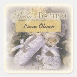 Pegatina Cuadrada Baptismo del bebé neutral, nombre de Personalizabl