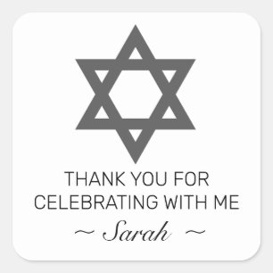 Pegatina Cuadrada Bar blanco Minimalista moderno en Mitzvah Gracias