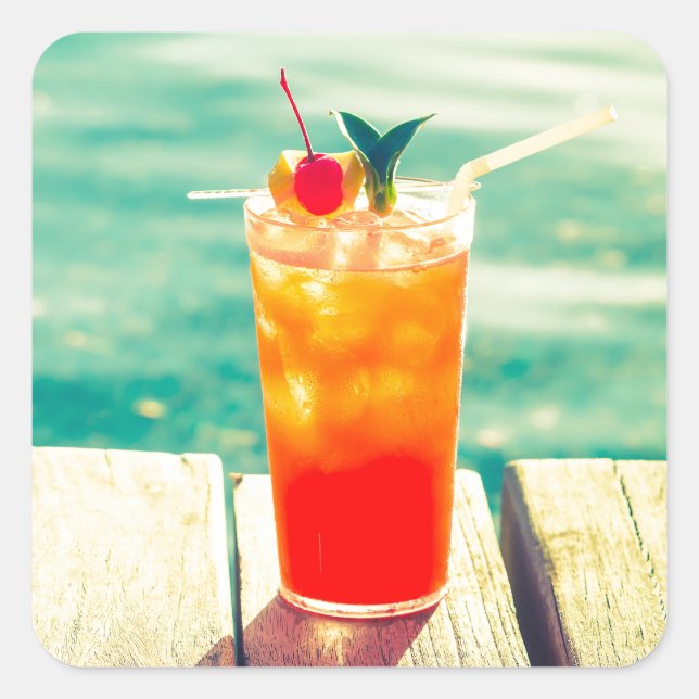 Pegatina Cuadrada Bar de piscina de cócteles retro (Anverso)