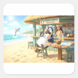Pegatina Cuadrada Bar de playa del pingüino
