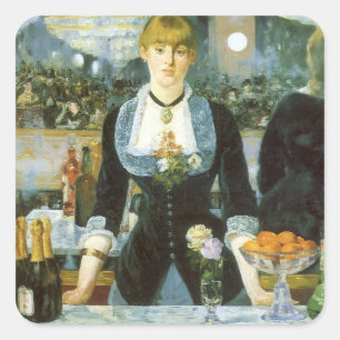 Pegatina Cuadrada Bar en el Folies Bergere por Edouard Manet