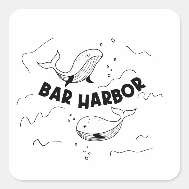 Pegatina Cuadrada Bar Harbor Maine Ballenas (Anverso)