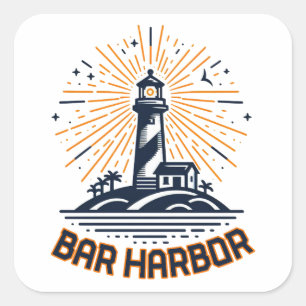 Pegatina Cuadrada Bar Harbor Maine Faro Amanecer