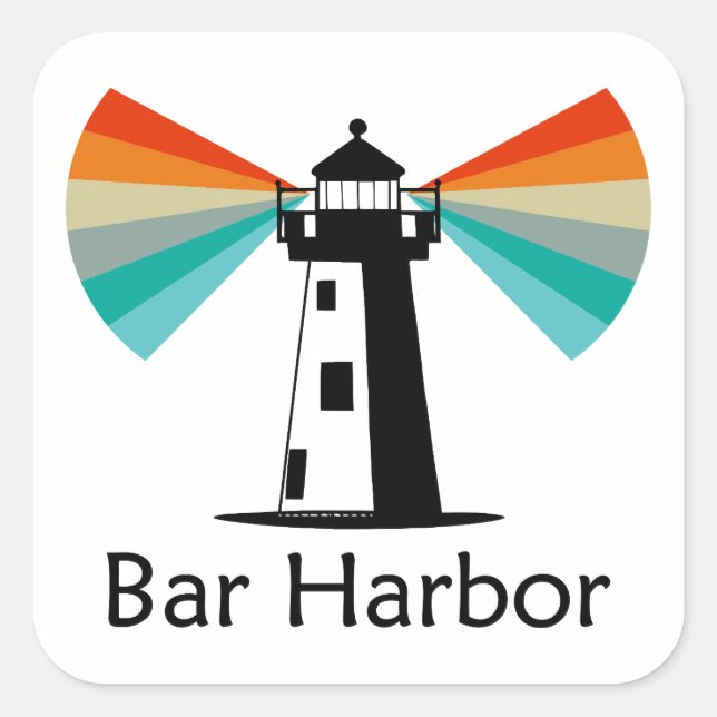 Pegatina Cuadrada Bar Harbor Maine Lighthouse Rainbow (Anverso)