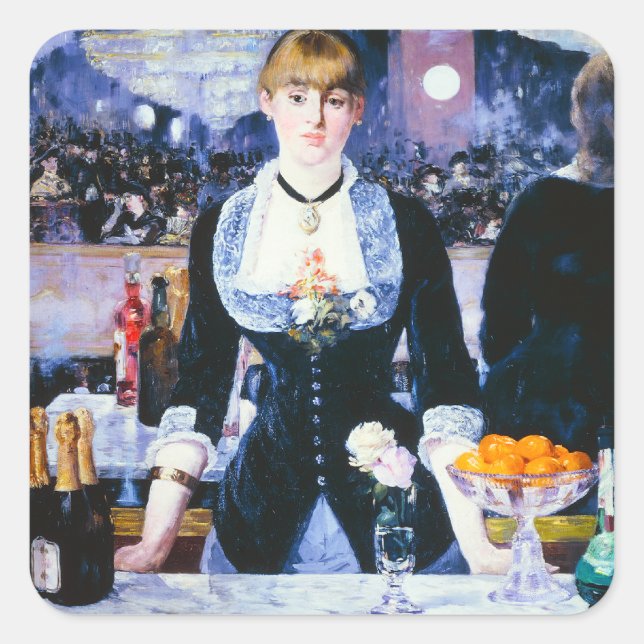 Pegatina Cuadrada Bar Manet en los Pegatinas Folies Bergere (Anverso)