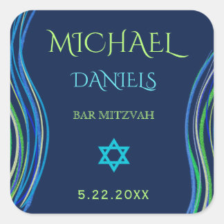 Pegatina Cuadrada Bar Mitzvah Blue and Green Prayer Shawl