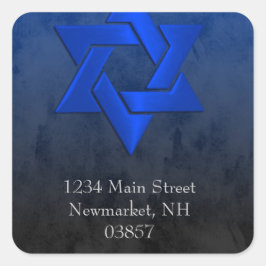 Pegatina Cuadrada Bar Mitzvah Estrella azul elegante de David Ombre