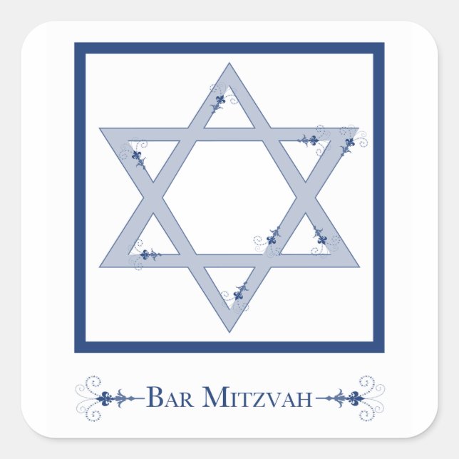 Pegatina Cuadrada bar mitzvah (estrella de david elegance) (Anverso)