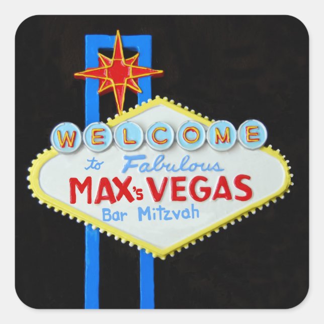 Pegatina Cuadrada Bar Mitzvah Las Vegas personalizado Max (Anverso)