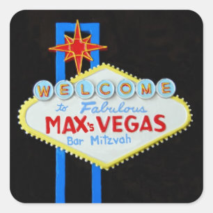 Pegatina Cuadrada Bar Mitzvah Las Vegas personalizado Max