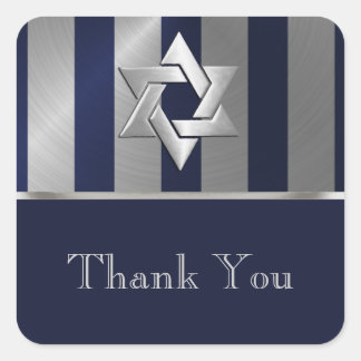 Pegatina Cuadrada Bar Mitzvah Navy Estrella de David