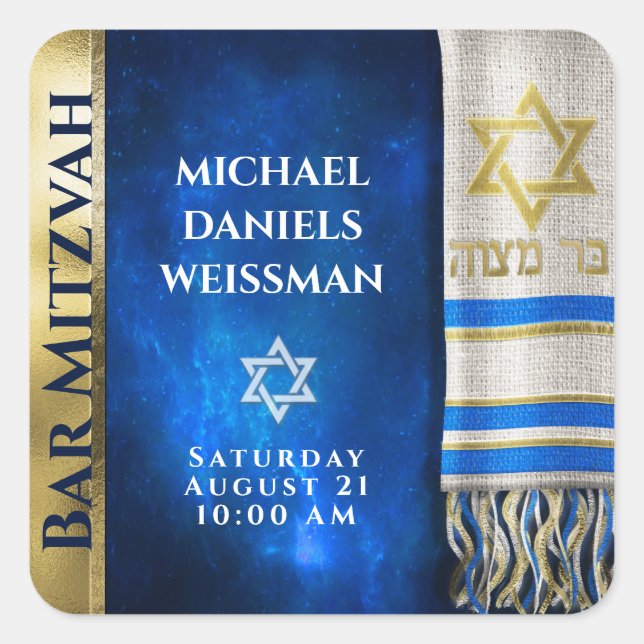Pegatina Cuadrada Bar Mitzvah Prayer Shawl (Anverso)
