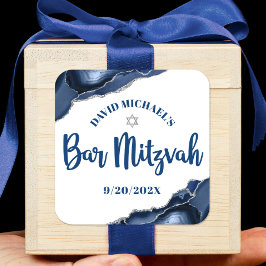 Pegatina Cuadrada Bar Mitzvah Simple y moderno guión de la agata azu