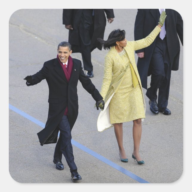 Pegatina Cuadrada Barack y Michele Obama (Anverso)