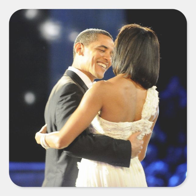 Pegatina Cuadrada Barack y Michele Obama (Anverso)