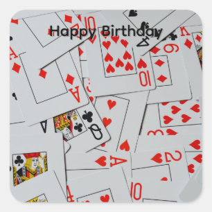 Pegatina Cuadrada Baraja de Cartas de Cumpleaños Desparramadas, Pega