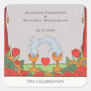 Pegatina Cuadrada Baraja de Tarot Vintage Adivinación Mística Boda