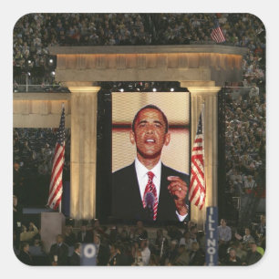 Pegatina Cuadrada Barak Obama habla en la última noche de la