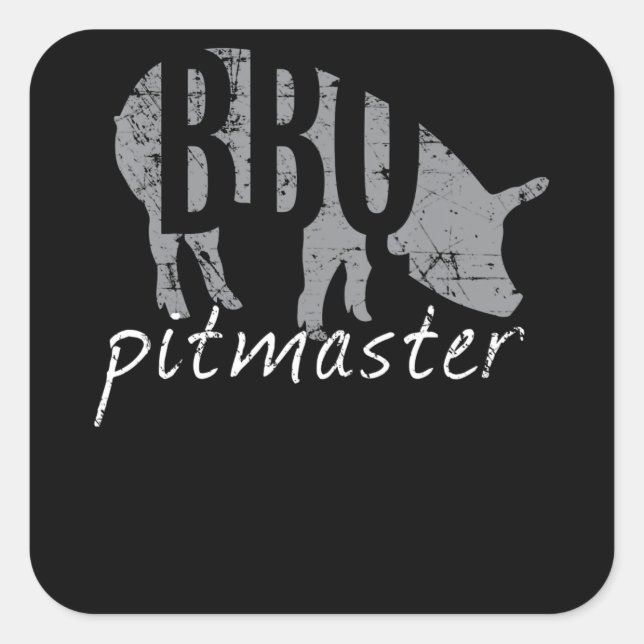 Pegatina Cuadrada Barbacoa | BBQ Pitmaster Pig Grill Fars (Anverso)