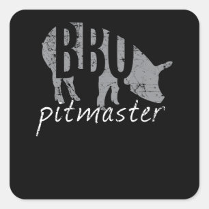 Pegatina Cuadrada Barbacoa BBQ Pitmaster Pig Grill Fars